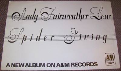 ANDY FAIRWEATHER LOW UK RECORD COMPANY PROMO POSTER 'SPIDER JIVING' ALBUM 1