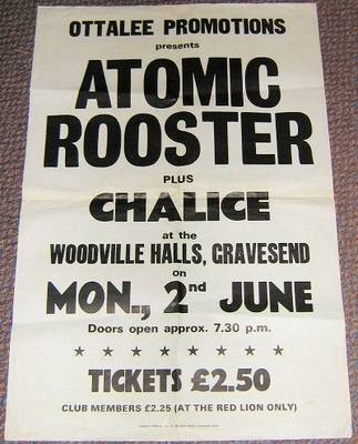 ATOMIC ROOSTER STUNNING RARE CONCERT POSTER MONDAY 2nd JUNE 1973 GRAVESEND 