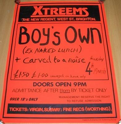 BOY'S OWN NAKED LUNCH CARVED TO A NOISE GIG POSTER THUR 4th MARCH 1982 BRIG