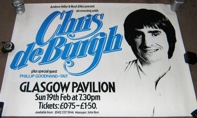 CHRIS DE BURGH SUPERB CONCERT POSTER SUNDAY 19TH FEBRUARY 1984 GLASGOW PAVA