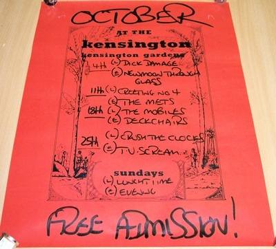 DICK DAMAGE THE MOBILES DECKCHAIRS GIGS POSTER OCTOBER 1982 KENSIGTON BRIGH