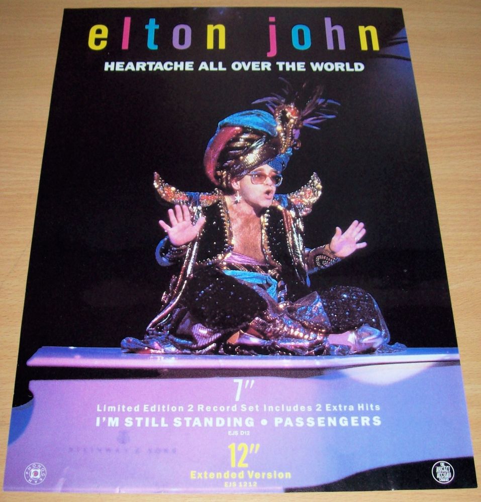 ELTON JOHN STUNNING RARE PROMO POSTER 'HEARTACHE ALL OVER THE WORLD' SINGLE