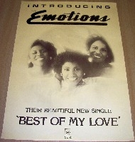 EMOTIONS STUNNING U.K. RECORD COMPANY PROMO POSTER "BEST OF MY LOVE" SINGLE 1977