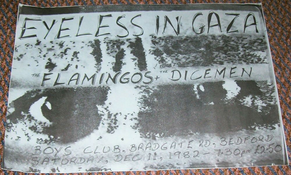 EYELESS IN GAZA CONCERT POSTER SATURDAY 11th DECEMBER 1982 BOYS CLUB BEDFOR