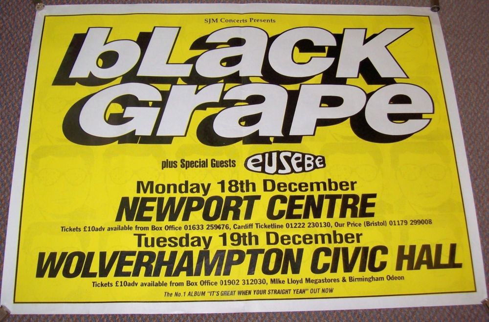 HAPPY MONDAYS BLACK GRAPE SUPERB U.K. CONCERTS POSTER DECEMBER 18th & 19th 