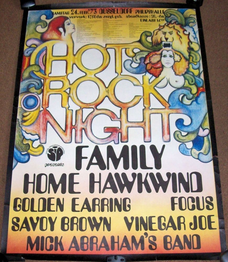 HAWKWIND FAMILY FOCUS GOLDEN EARRING “HOT ROCK NIGHT” FESTIVAL POSTER GERMA