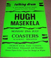 HUGH MASEKELA RARE CONCERT POSTER MONDAY 29th JULY 1985 AT COASTERS BRIGHTON UK