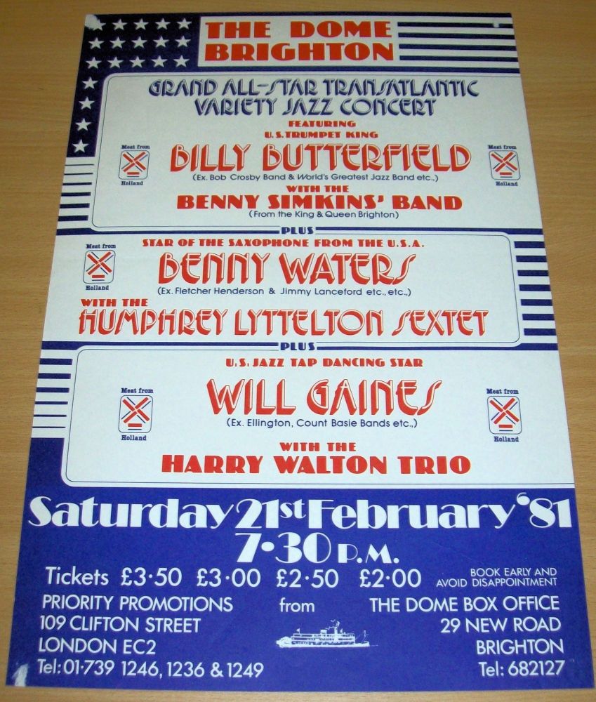 HUMPHREY LITTLETON BRIGHTON JAZZ CONCERT POSTER SAT 21st FEB 1981 BRIGHTON 