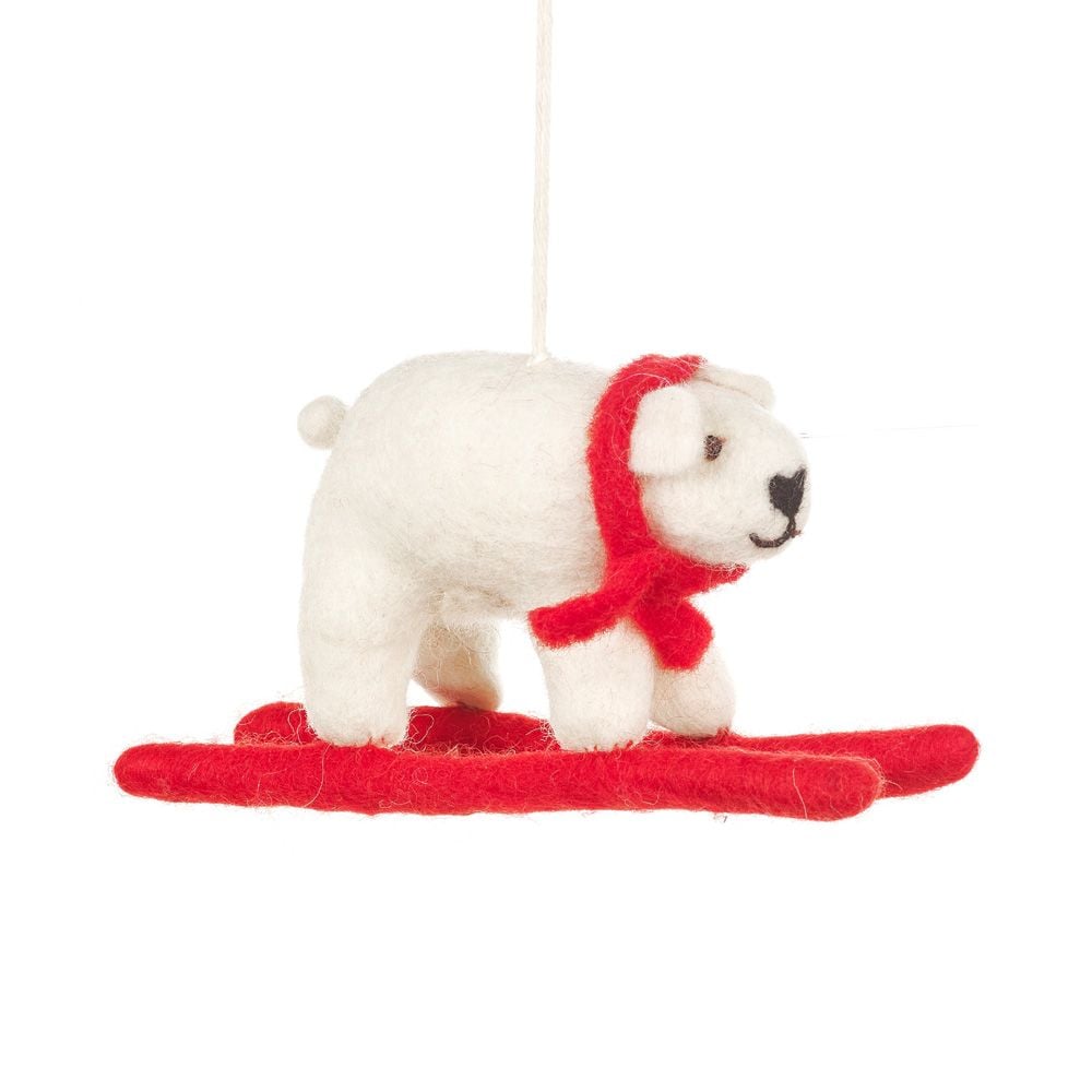 Needle Felted Polar bear on skis