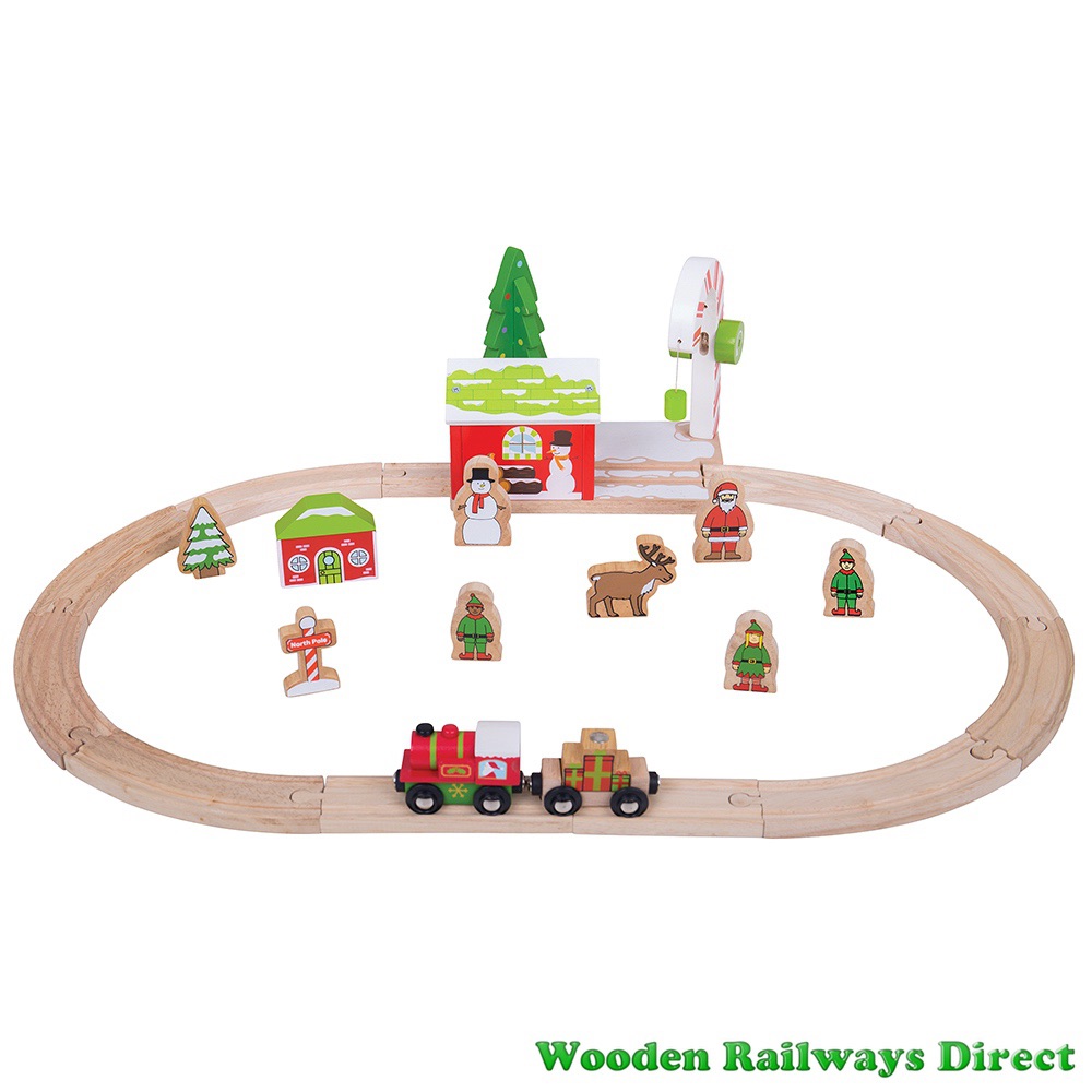 Bigjigs Wooden Railway Christmas Winter Wonderland Train Set