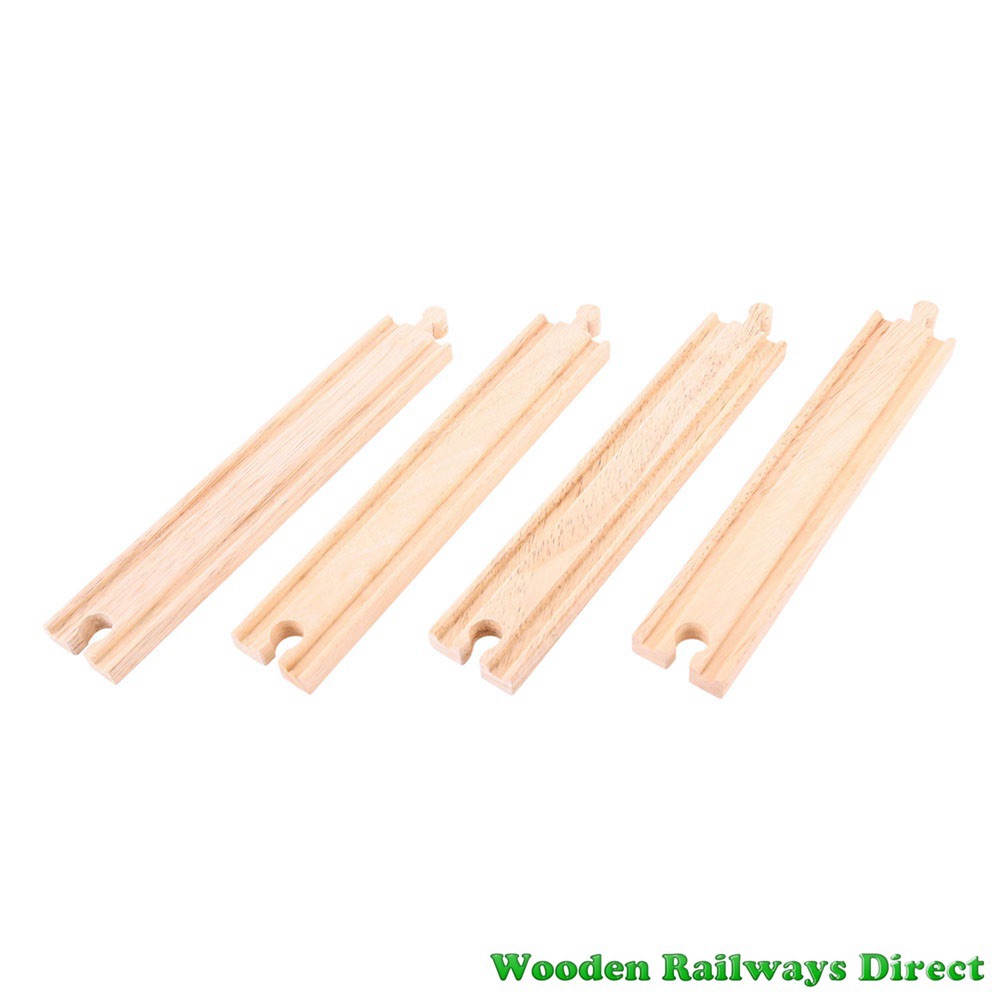 Bigjigs Wooden Railway Long Straight Track (Pack of 4)