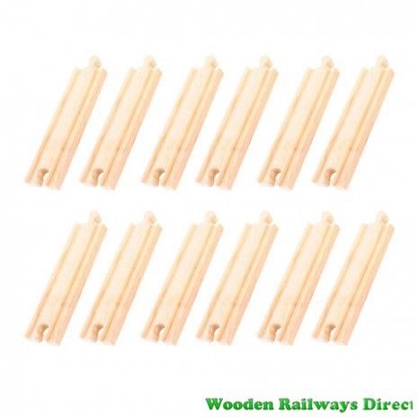 Bigjigs Wooden Railway Medium Straight Track (Bulk Pack 12)