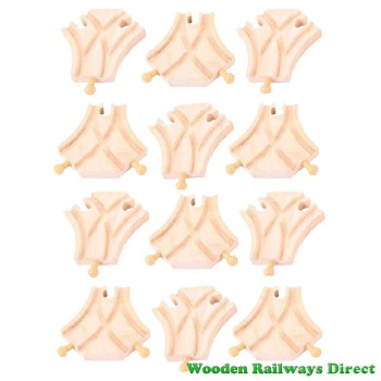 Bigjigs Wooden Railway Curved Turnout Track (Bulk Pack of 12)