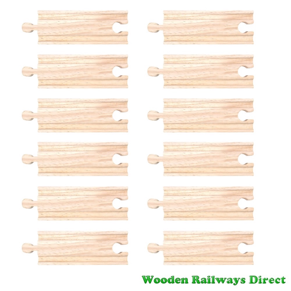 Bigjigs Wooden Railway Short Straight Track (Bulk Pack of 12)