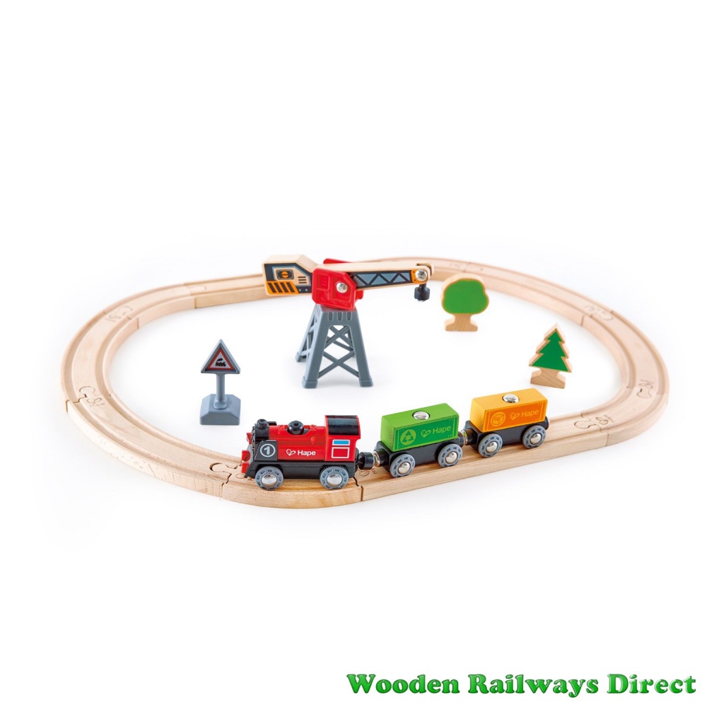 Hape Wooden Railway Cargo Delivery Loop Train Set with Battery Engine