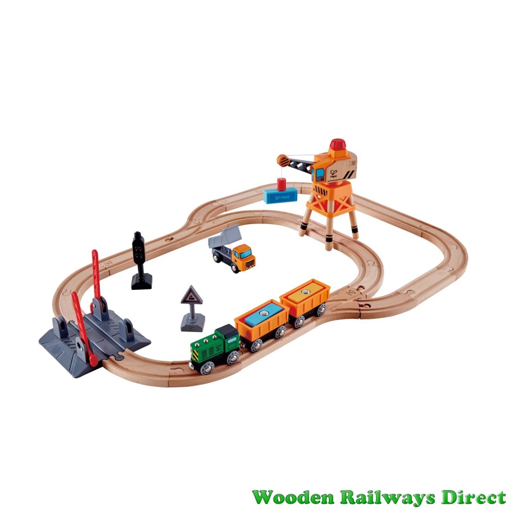 Hape Wooden Railway Crossing and Crane Train Set