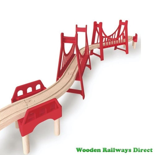 Hape Wooden Railway Extended Double Suspension Bridge