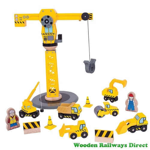 Bigjigs Wooden Railway Big Yellow Crane and Construction Set