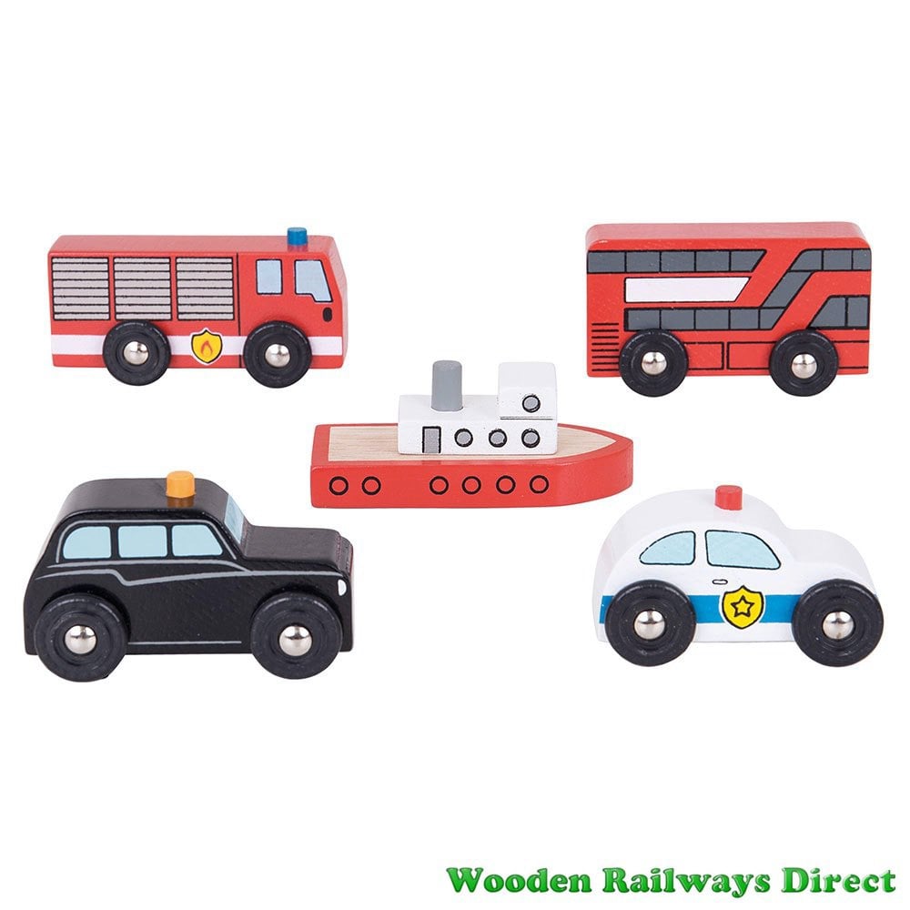 Bigjigs Wooden Railway City Vehicle Set