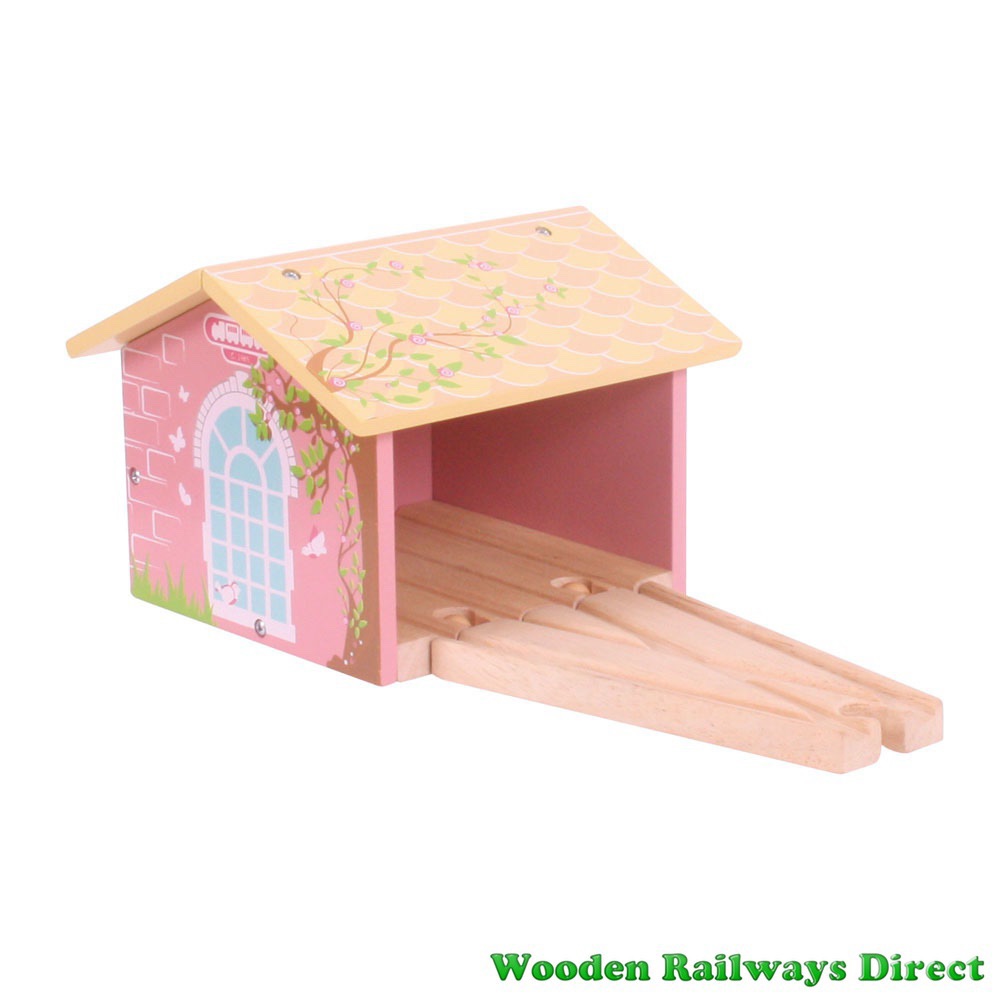 Bigjigs Wooden Railway Fairy Pink Double Engine Shed