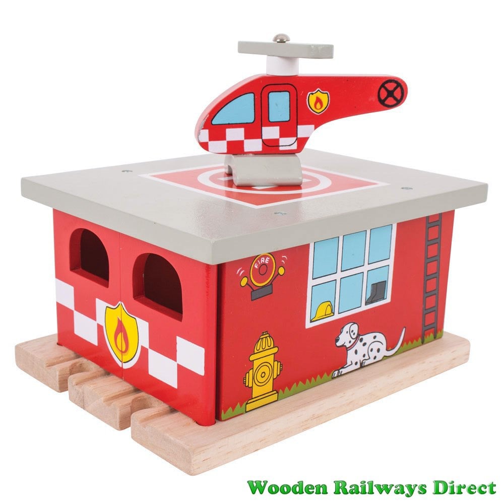 Bigjigs Wooden Railway Fire and Rescue Fire Station Shed