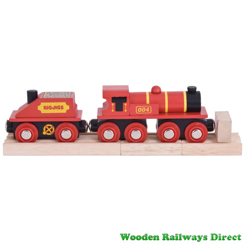 Bigjigs Wooden Railway Red Engine and Coal Tender