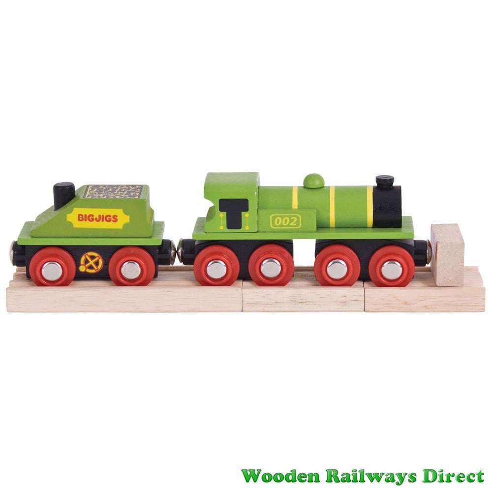 Bigjigs Wooden Railway Big Green Engine and Coal Tender