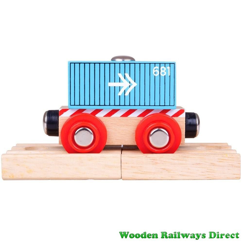 Bigjigs Wooden Railway Blue Container Wagon