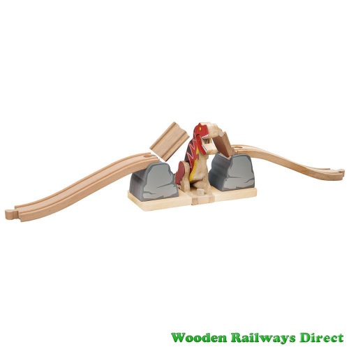 Bigjigs Wooden Railway Dinosaur T-Rex Bursting Bridge