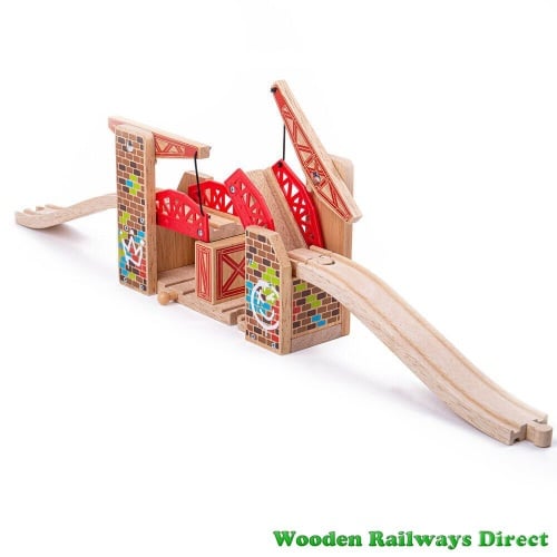 Bigjigs Wooden Railway Double Lifting Graffiti Bridge