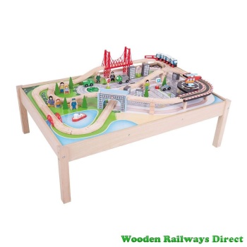 Bigjigs Wooden Railway City Train Set and Table