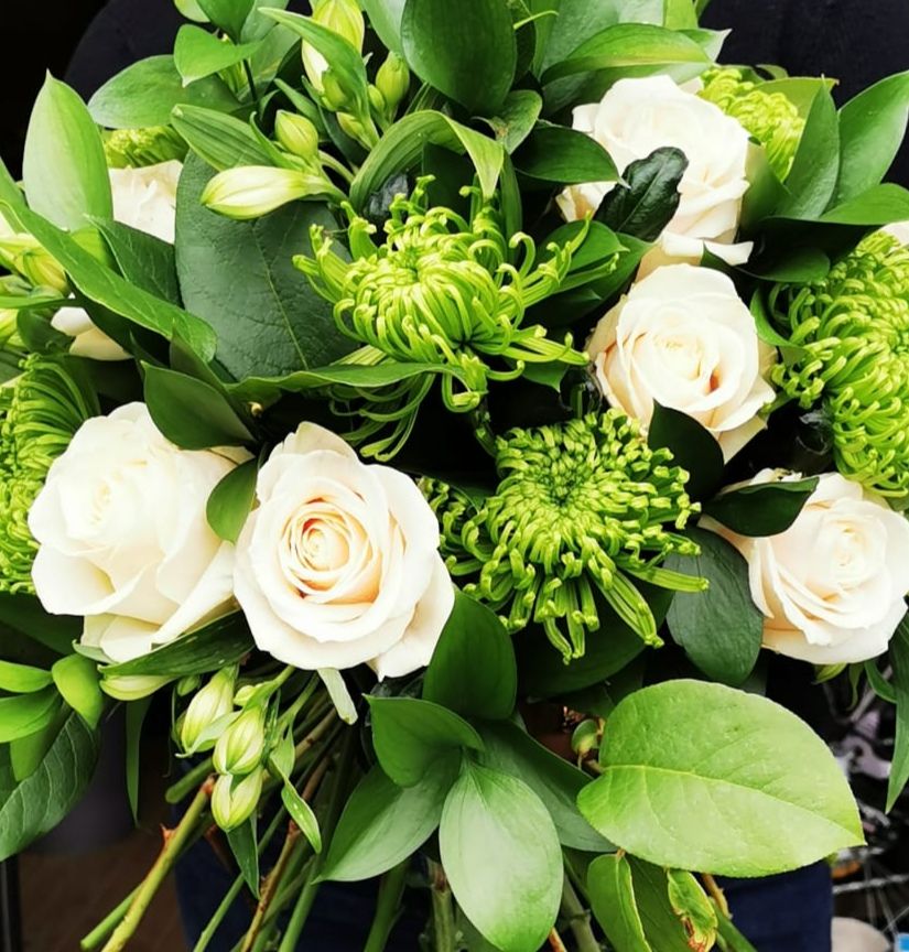 white roses and chrysanthemum