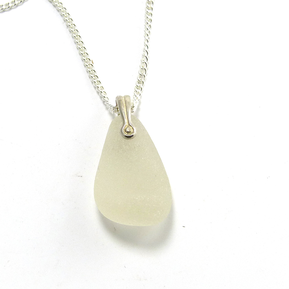 White Sea Glass Necklace Sterling Silver Bail ERIS
