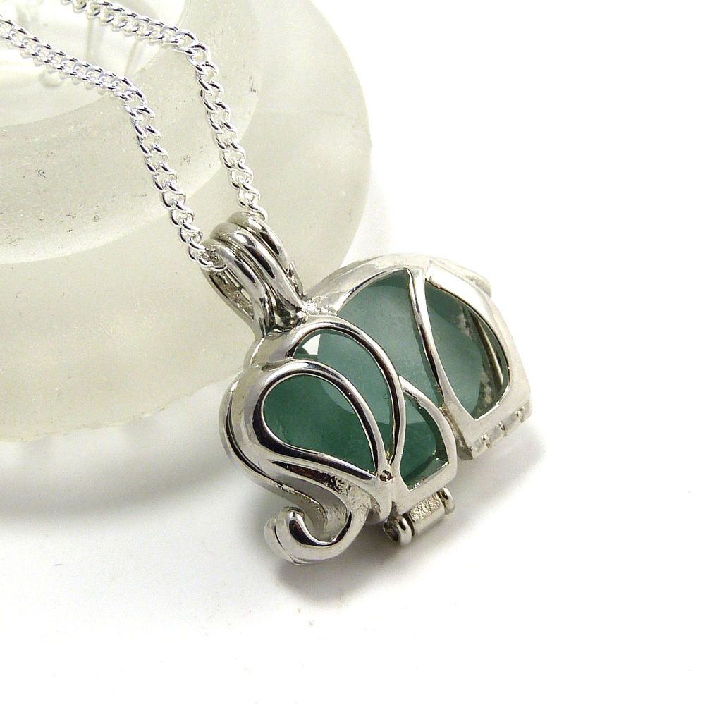 Elephant Aquamarine Sea Glass Locket Necklace