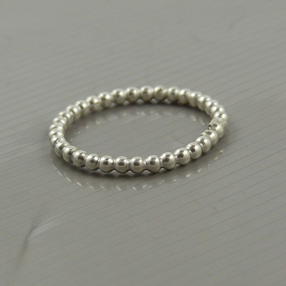 Sterling Silver Bead Wire Ring, 2mm, Pearl Wire Ring, Stacking Ring, Simple