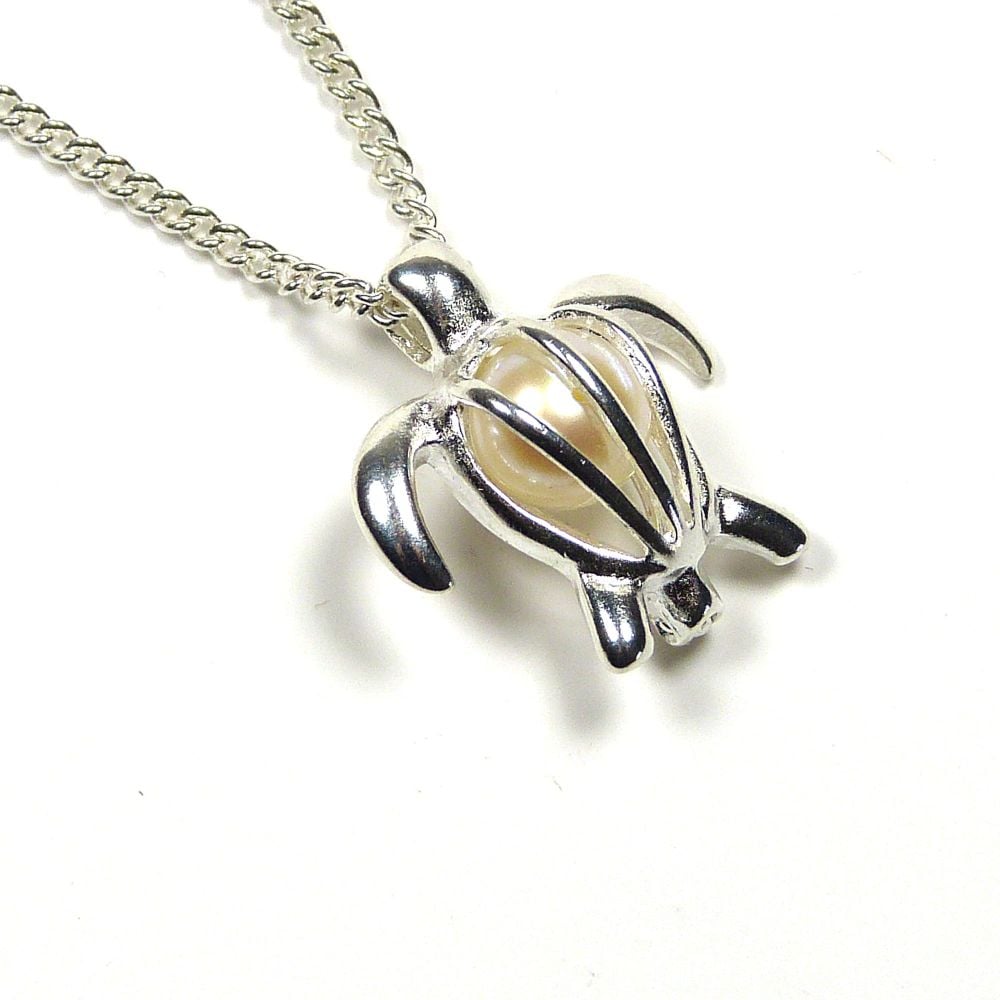 Turtle Freshwater Pearl Locket Necklace