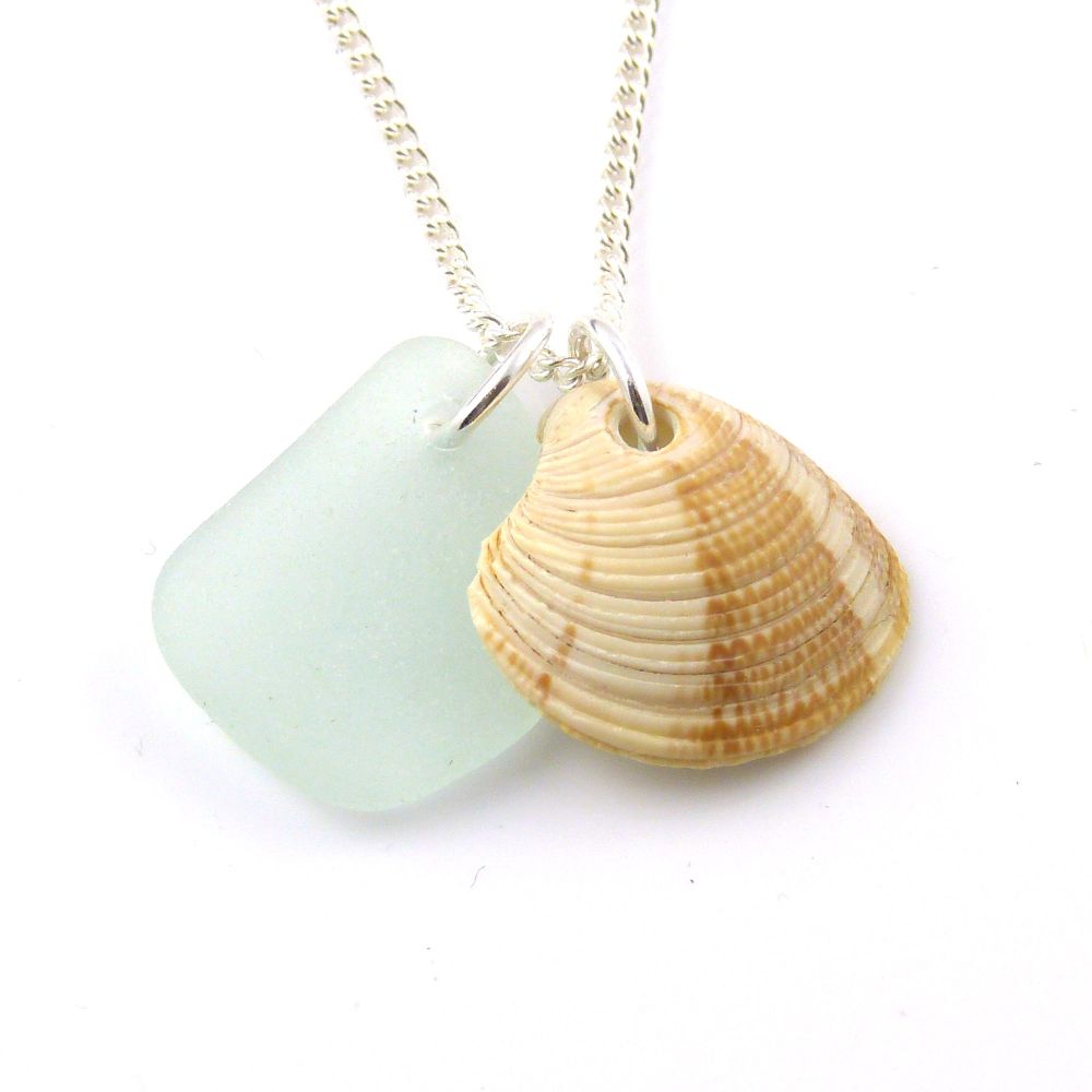 Sea Glass and Seashell Charms on Sterling Silver Chain