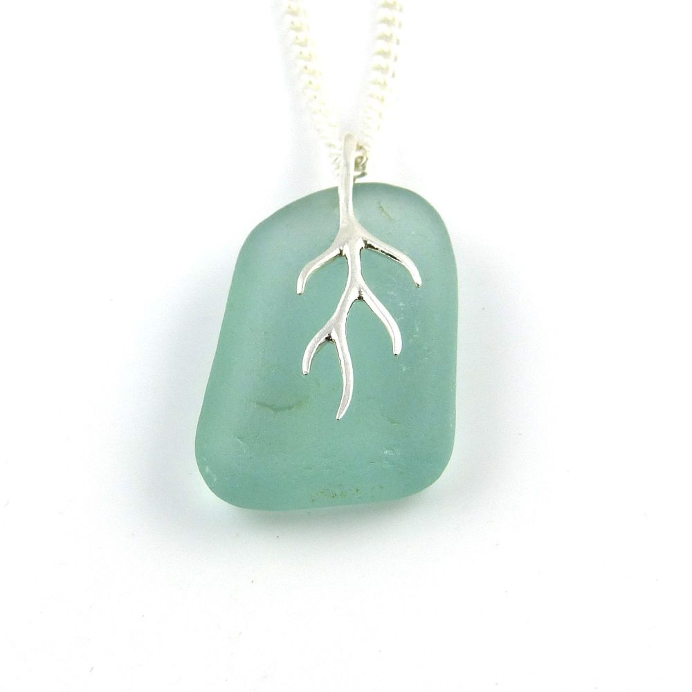 Pale Julep Sea Glass And Silver Tendril Pendant Necklace LILLY