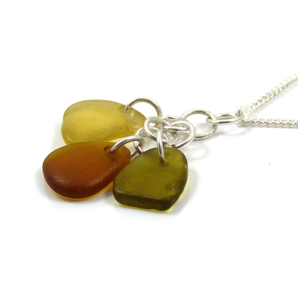 Citron, Peridot and Caramel Sea Glass Cluster Necklace KYRA