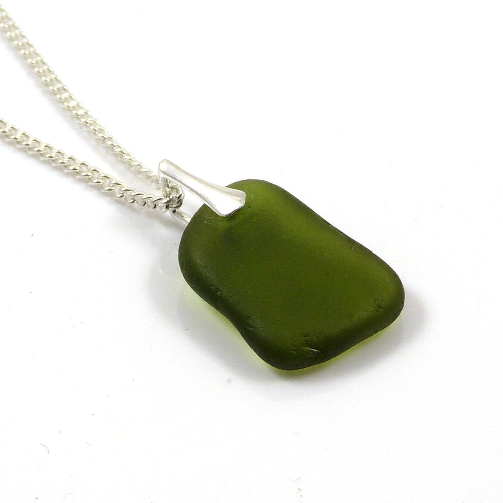 Moss Green Sea Glass and Silver Necklace REESE