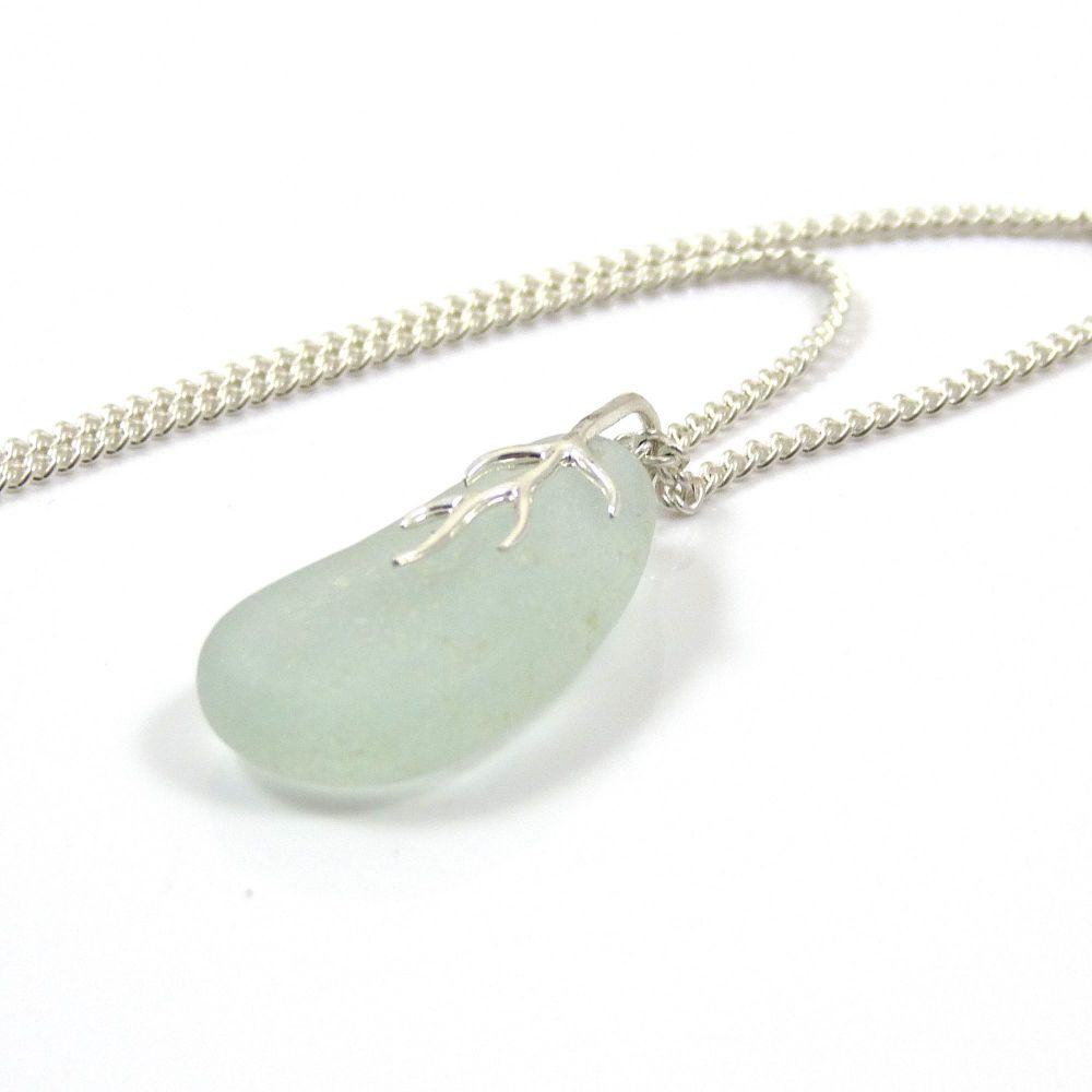 Seamist Sea Glass And Silver Tendril Pendant Necklace ERICA