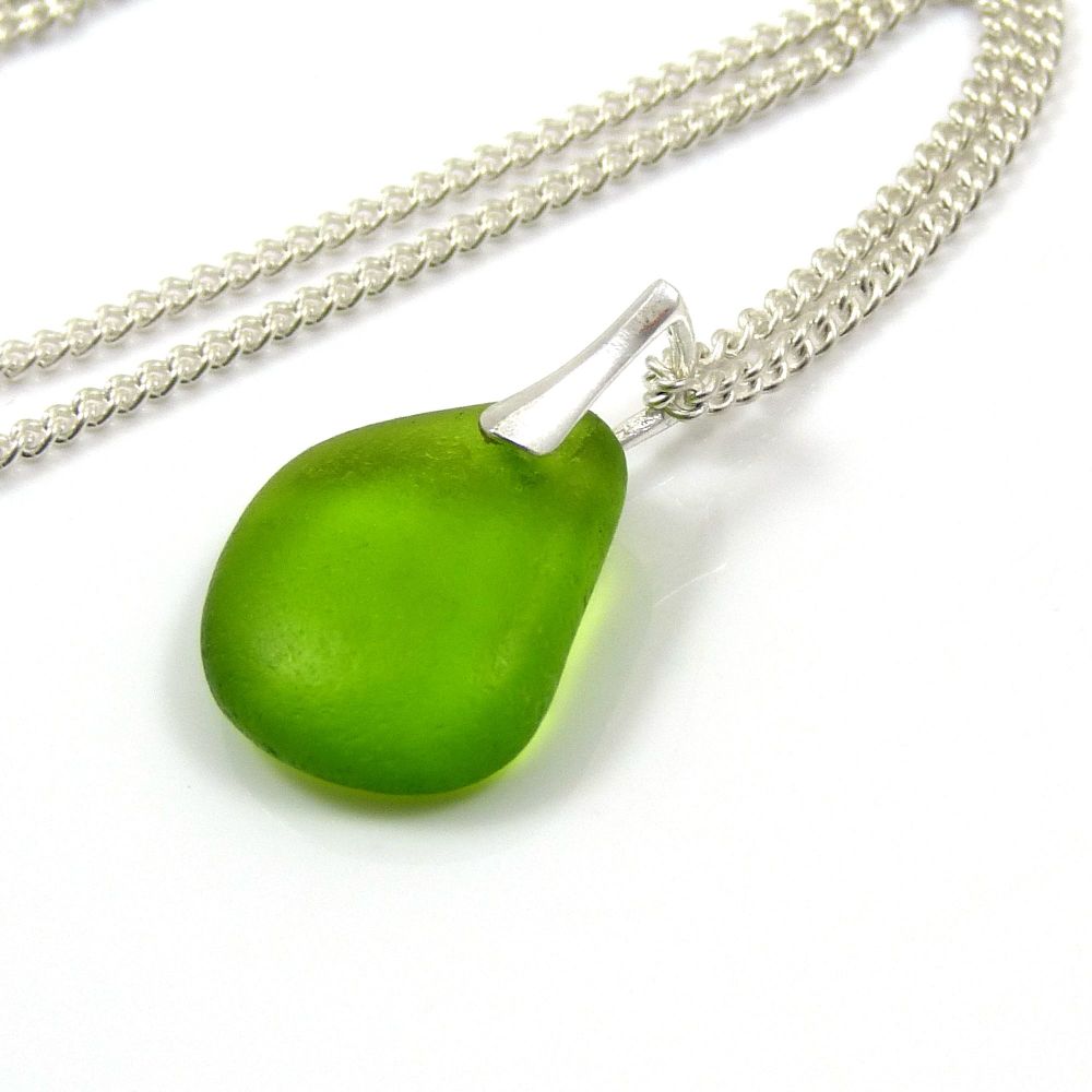 Rare Bright Lime Green Sea Glass Necklace ISABEL