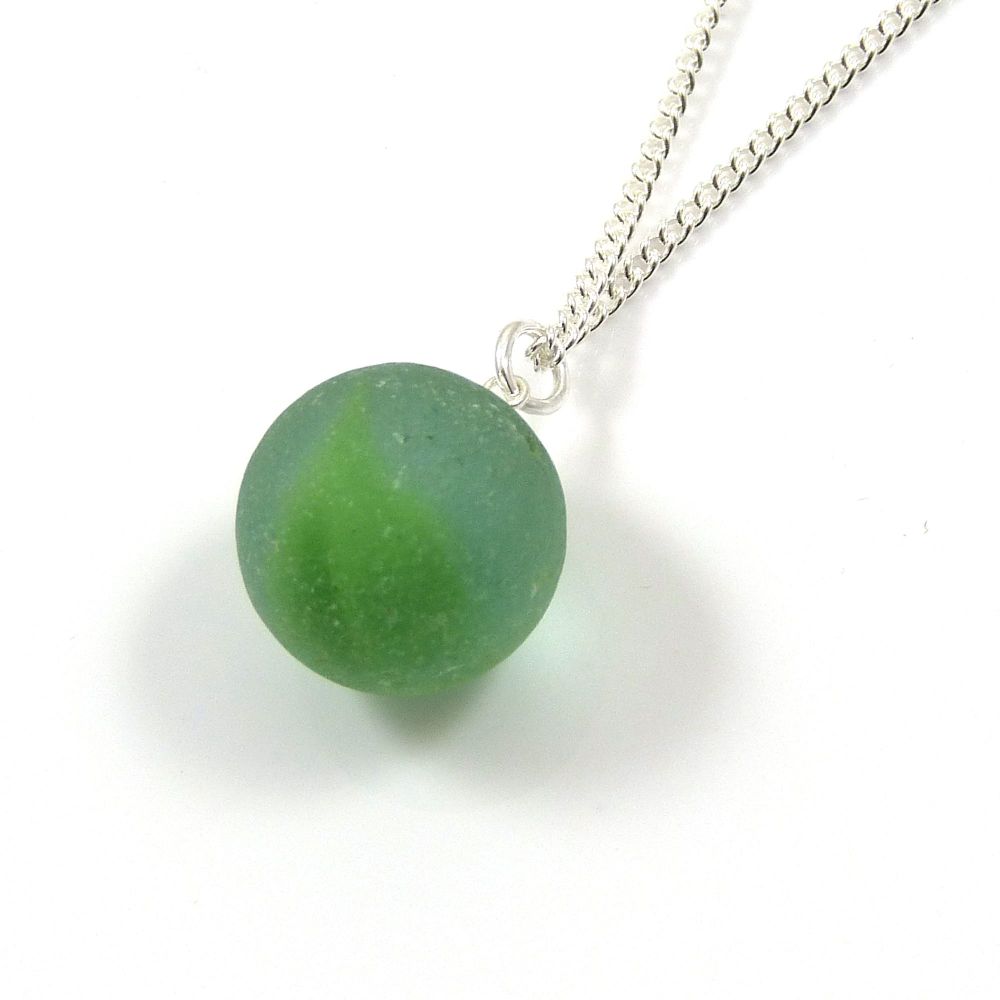 Vintage Sea Green Sea Glass Marble Necklace 
