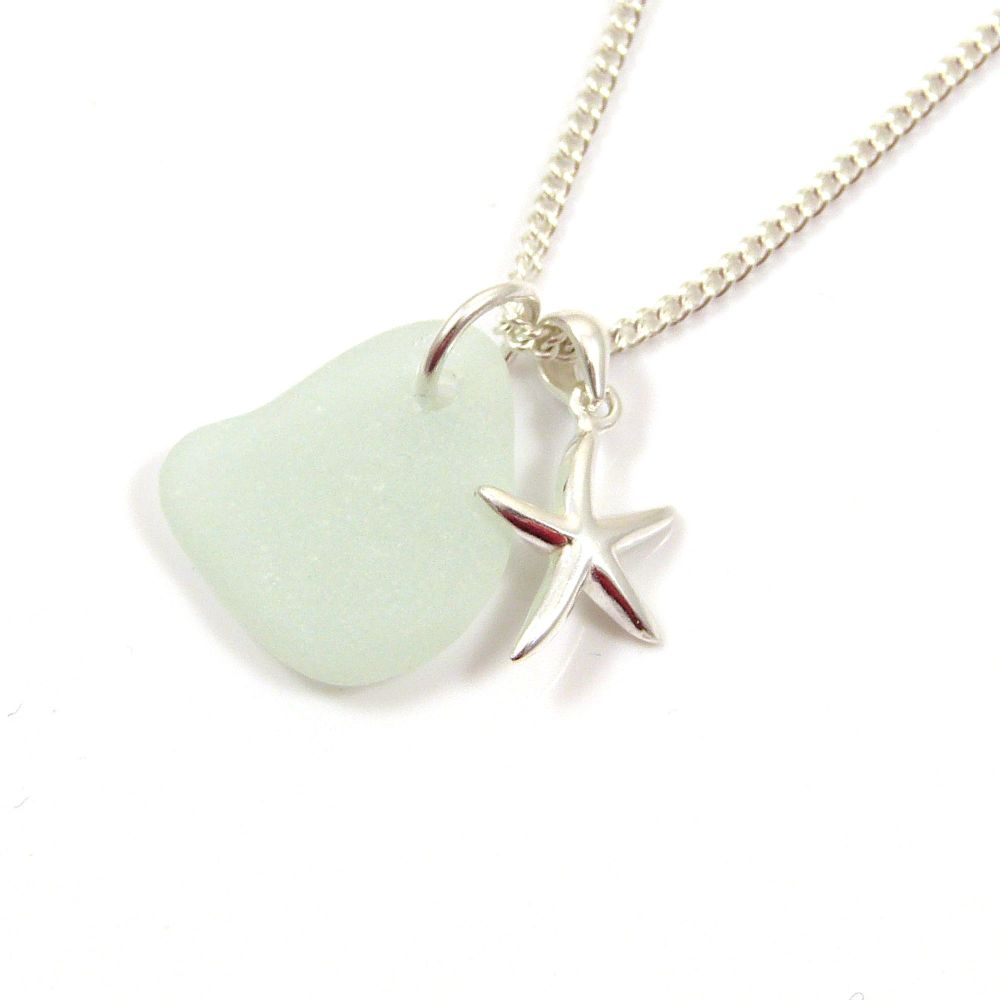Seamist Sea Glass and Sterling Silver Starfish Necklace