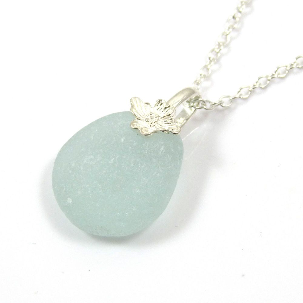 Pale Blue Sea Glass Necklace ADELLE