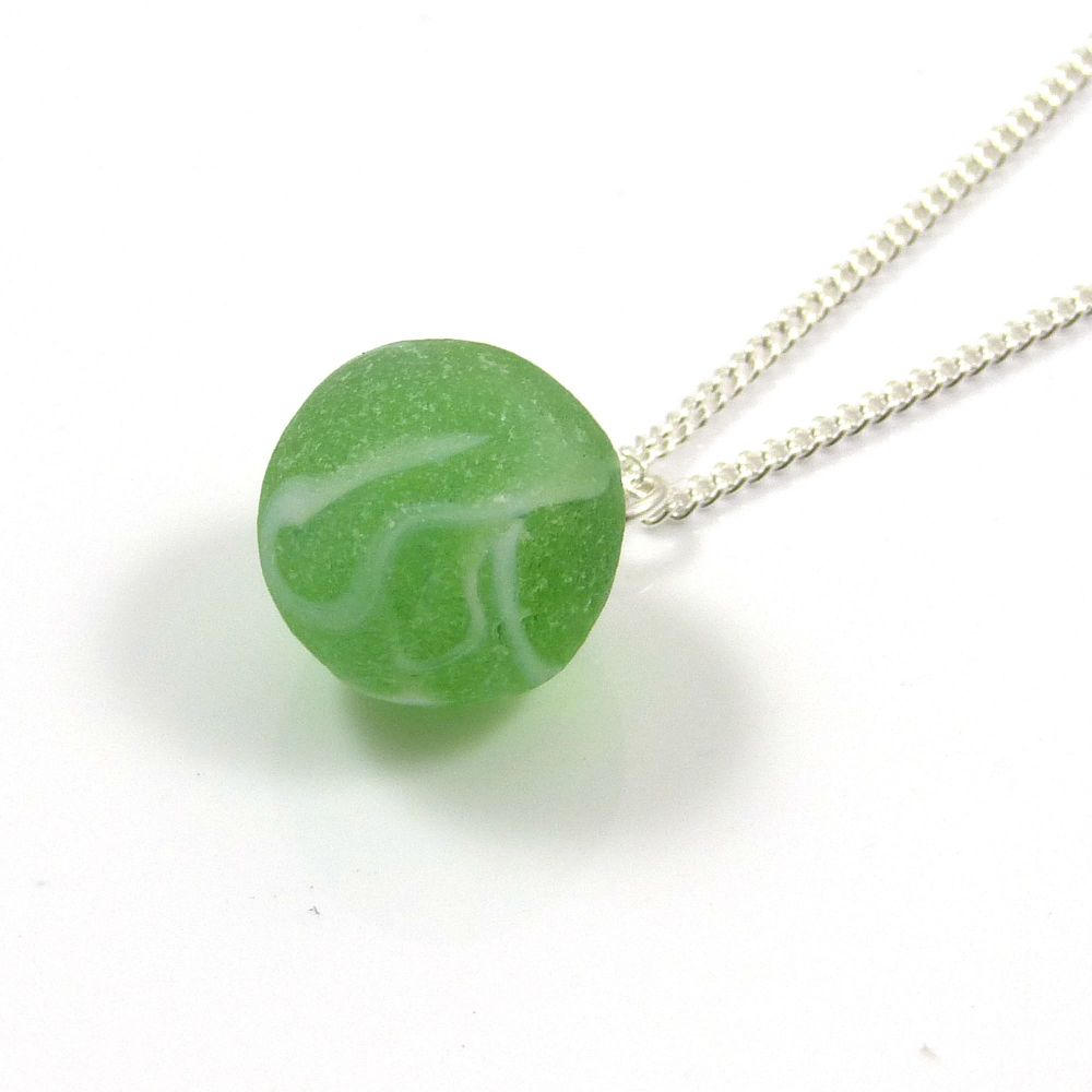 Vintage Spring Green Sea Glass Marble Necklace 