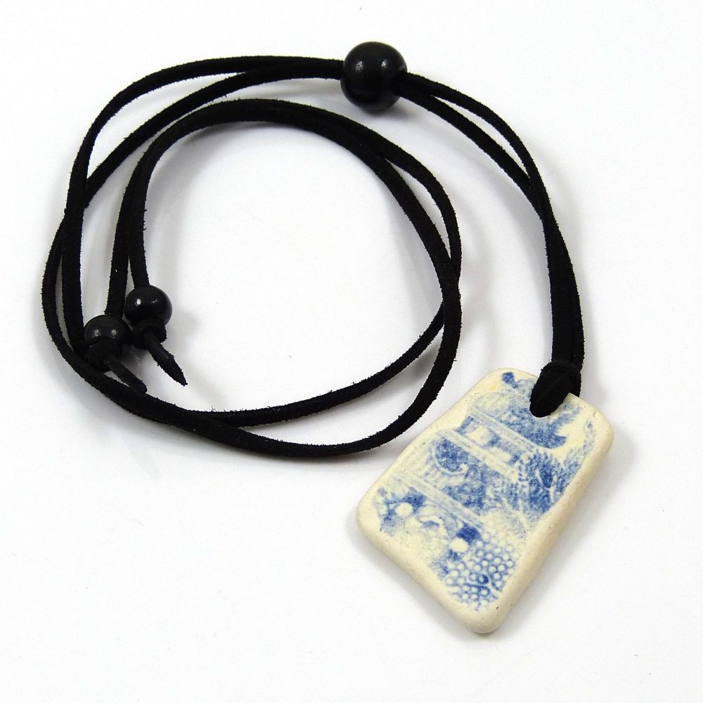 Beach Pottery and Adjustable Faux Suede Necklace