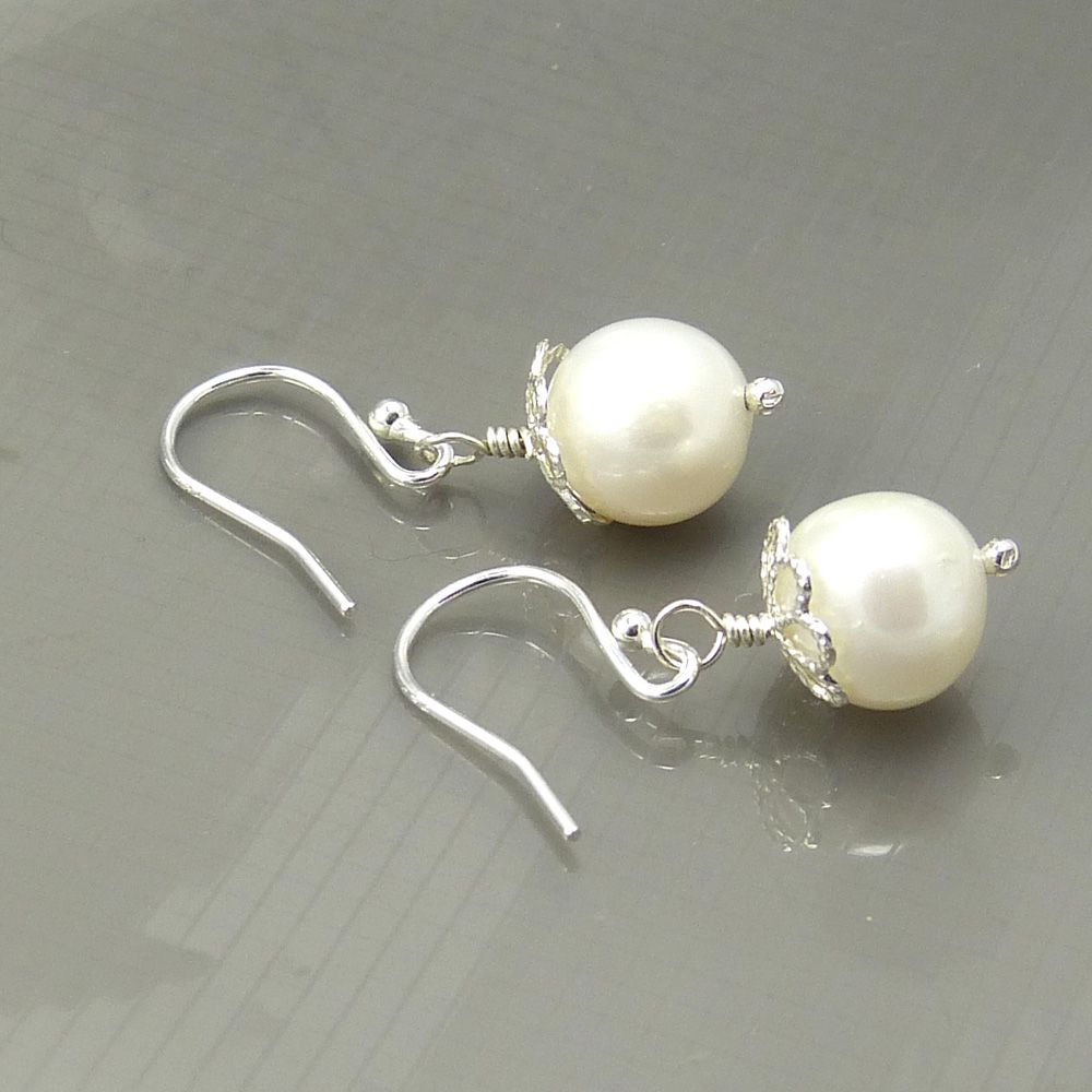 White Swarovski Crystal Pearl Earrings, Bride, Bridesmaid