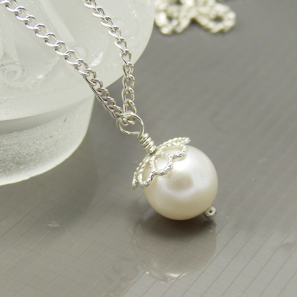 White Swarovski Crystal Pearl Necklace, Bride, Bridesmaid