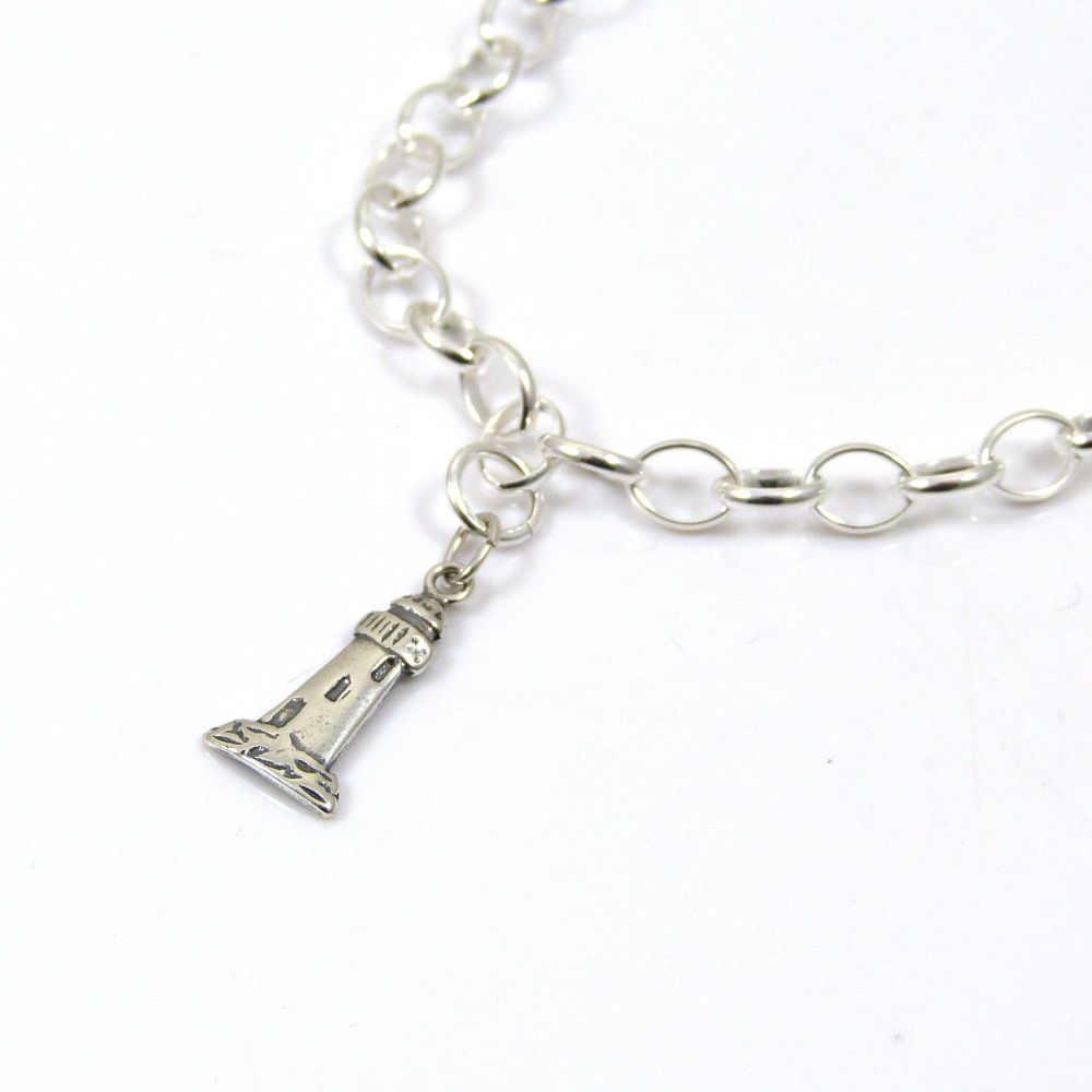 Sterling Silver Bracelet with Silver Lighthouse Charm